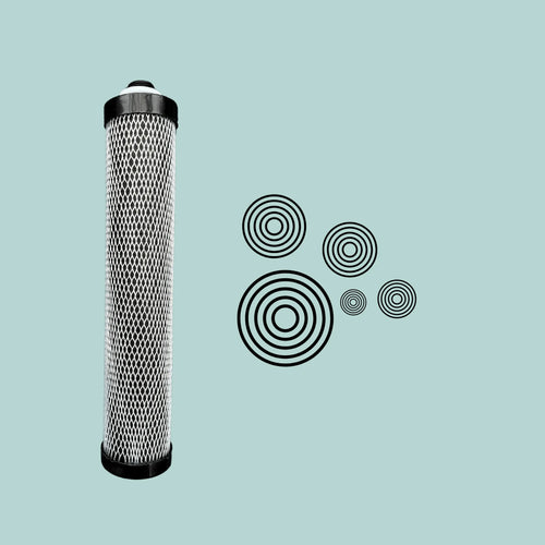 ELIVIDE activated carbon block filter cartridge – natural coconut-carbon stage removing chlorine, VOCs, pesticides and pharmaceutical residues for spring-like taste