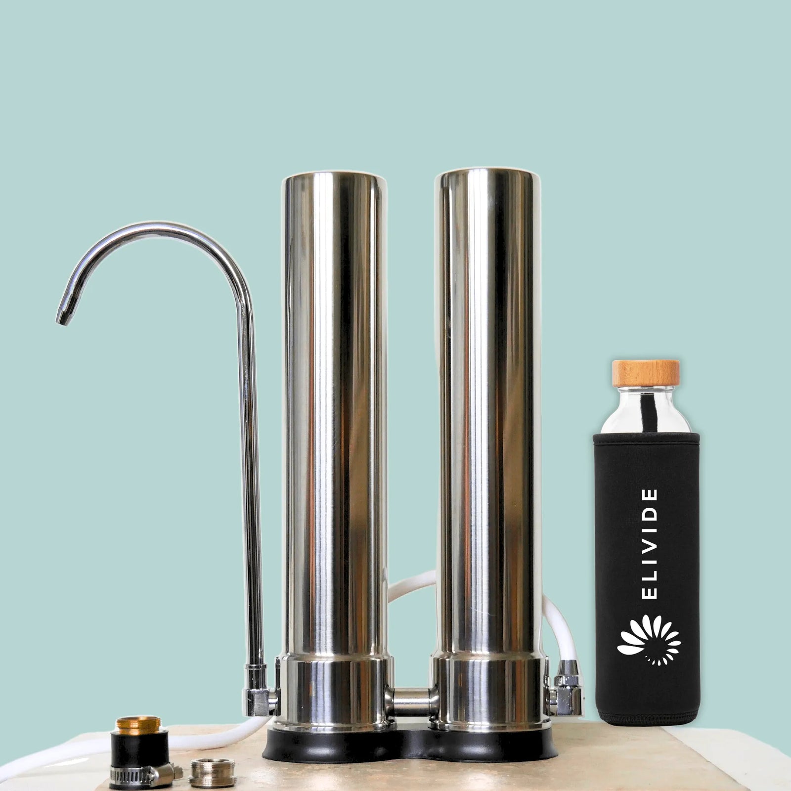 ELIVIDE Clear Spiral Water Filtration System – two-stage home filter combining micro-spiral purification and activated carbon polishing for mineral-rich, contaminant-free spring-quality water